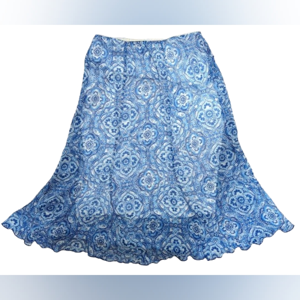 Bohemian Watercolor Mandala Midi Skirt Boho Paisley Sheer Flowy Floral Y2K 90s